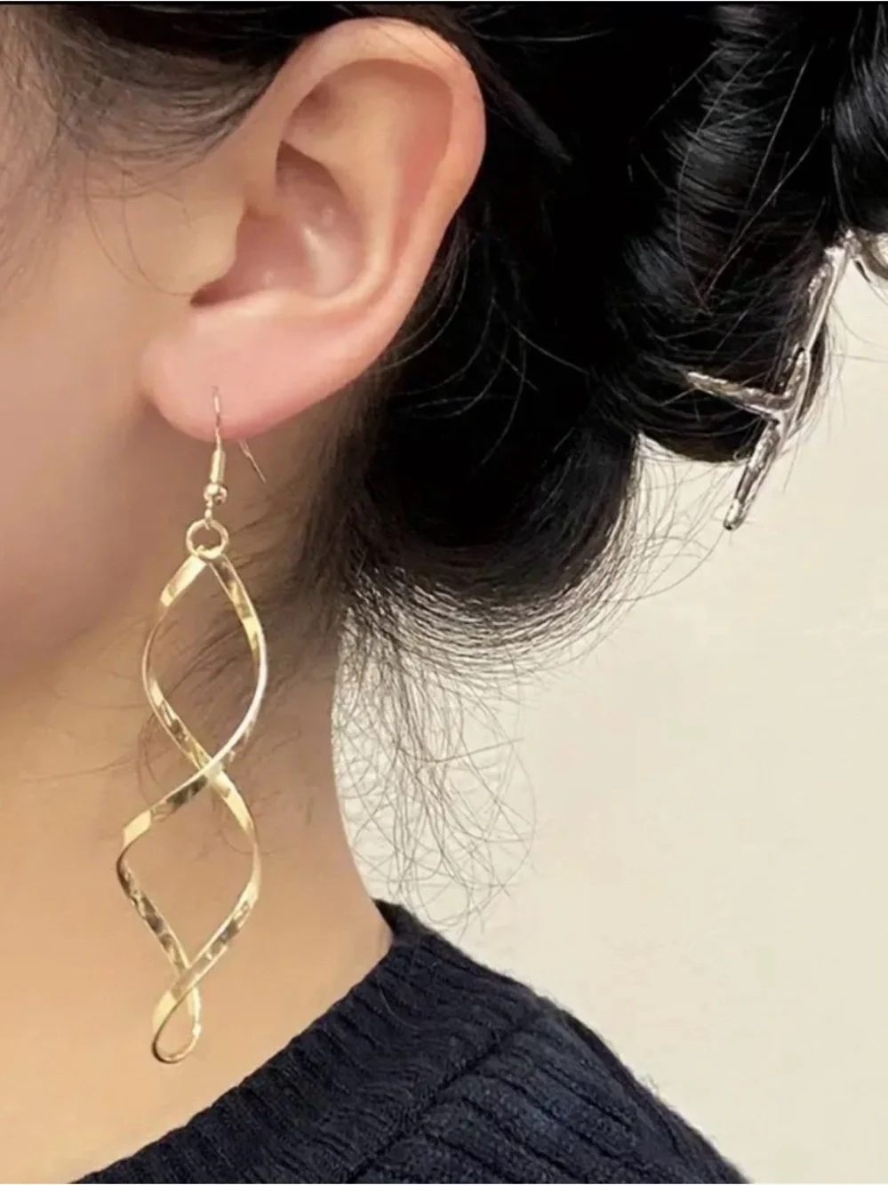 Beginning Boutique Gold Twisted Spiral Drop Earrings - Picture 3 of 5